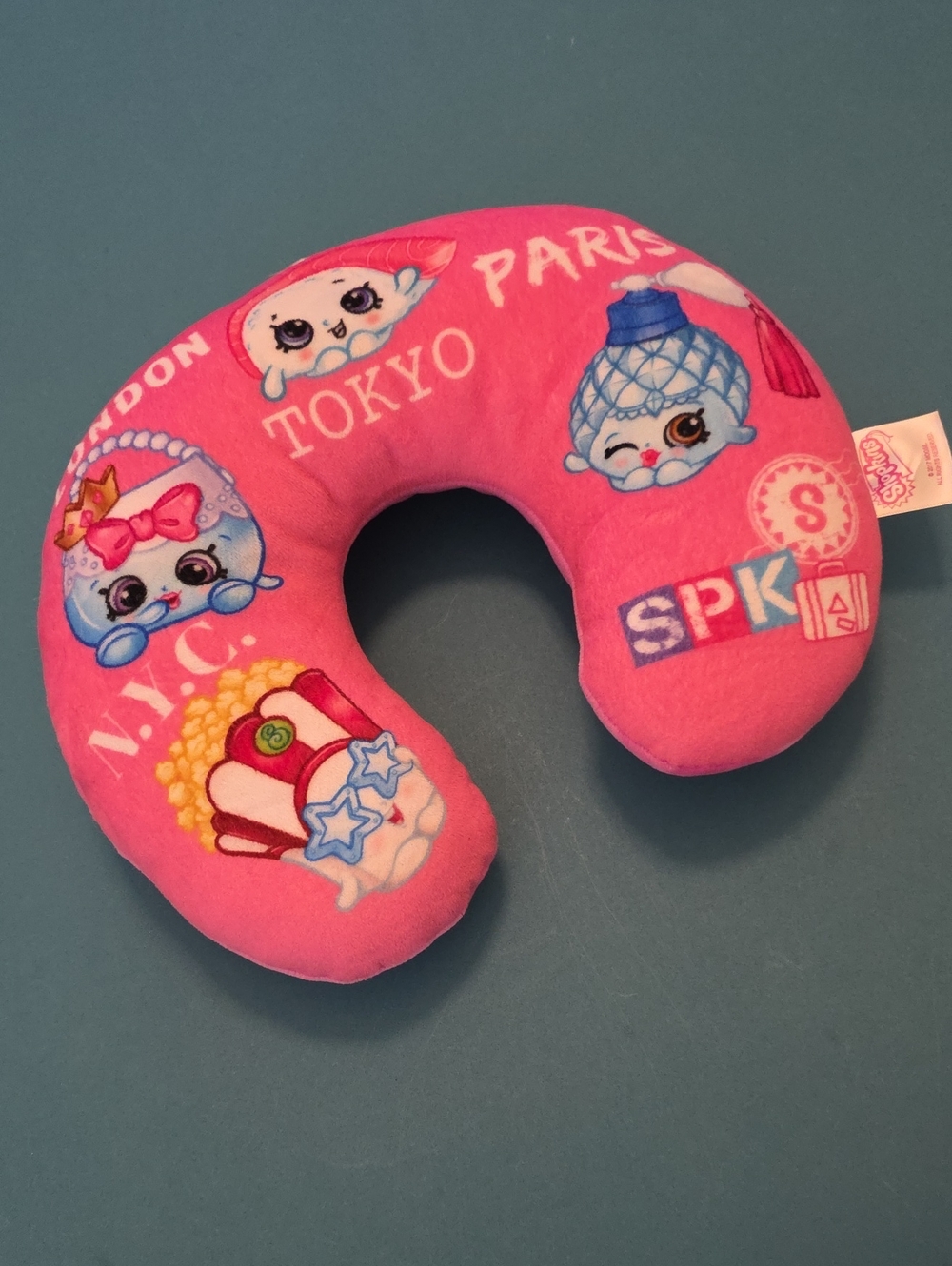 Shopkins Pink Plush Kids Travel Neck Pillow with Character Prints
